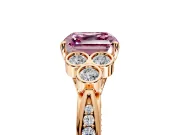 Cluster Engagement Ring Setting for Fancy Pink Asscher Cut Center with Bezel Accent Clusters and Prong Head in Rose Gold
