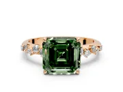 Cluster Engagement Ring Setting for Fancy Green Asscher Cut Center with Round Cut Accent Band and Prong Head in Rose Gold