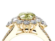 Halo Engagement Ring Setting for Fancy Yellow Oval Center with Two-Strand Split Shank and Prong Head in Yellow Gold