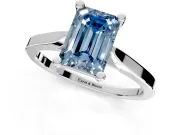 Solitaire Engagement Ring Setting for Fancy Blue Emerald Cut Center with Tapered Shoulders and Prong Head in Sterling Silver