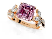 Floral Engagement Ring Setting for Fancy Pink Asscher Cut Center with Trailing Marquise Accents and Prong Head in Rose Gold