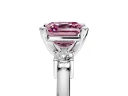 3 Stone Engagement Ring Setting for Fancy Pink Asscher Cut Center with Wide Plain Band and Prong Head in Platinum
