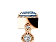 Vintage Station Engagement Ring Setting for Fancy Blue Princess Cut Center with Accents and Prong Head in Rose Gold