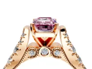 Solitaire Engagement Ring Setting for Fancy Pink Emerald Cut Center with Pave Cathedral Shoulders and Prong Head in Rose Gold