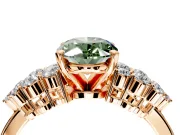 Cluster Engagement Ring Setting for Fancy Green Oval Center with 2-Row Shoulder Clusters and Prong Head in Rose Gold