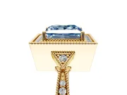 Halo Engagement Ring Setting for Fancy Blue Princess Cut Center with Milgrain Rim, Pave Band and Prong Head in Yellow Gold