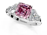 Cluster Engagement Ring Setting for Fancy Pink Asscher Cut Center with Round Cut Accent Frame and Prong Head in Sterling Silver