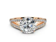 Solitaire Engagement Ring Setting for Round Cut Center with Pave Split Shank and Prong Head in Rose Gold