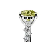 Solitaire Engagement Ring Setting for Fancy Yellow Round Cut Center with Trailing Leaf Accent Band and Prong Head in White Gold