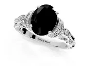 Solitaire Engagement Ring Setting for Fancy Black Oval Center with Filigree Band and Prong Head in Platinum