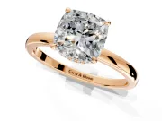 Hidden Halo Engagement Ring Setting for Cushion Cut Center with Plain Band and Tall Prong Head in Rose Gold