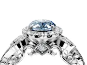 Milgrain Halo Engagement Ring Setting for Fancy Blue Oval Center with Shoulder Bezels and Prong Head in Sterling Silver