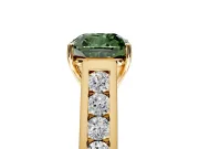 Solitaire Engagement Ring Setting for Fancy Green Cushion Cut Center with Round Cut Channel Band and Prong Head in Yellow Gold
