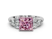 Cluster Engagement Ring Setting for Fancy Pink Princess Cut Center with Round Cut Accent Frame and Prong Head in Platinum