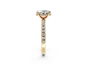 Solitaire Engagement Ring Setting for Oval Center with Band of Accents and Prong Head in Yellow Gold