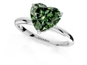 Hidden Halo Engagement Ring Setting for Fancy Green Heart-Shaped Center with Thin Round-Wire Band and Prong Head in White Gold