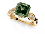 Solitaire Engagement Ring Setting for Fancy Green Asscher Cut Center with Accented Twist Band and Leaf Prong Head in Yellow Gold