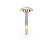 Milgrain Floral Halo Engagement Ring Setting for Radiant Cut Center with Pave Band and Prong Head in Yellow Gold