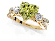 3 Stone Engagement Ring Setting for Fancy Yellow Heart-Shaped Center with Pave Split Shank and Prong Head in Yellow Gold