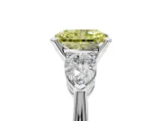 3 Stone Engagement Ring Setting for Fancy Yellow Radiant Cut Center with Large Pear-Shaped Accents and Prong Head in White Gold