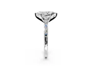 Baguette Engagement Ring Setting for Marquise Center with Alternating Bar-Set Band and Prong Head in White Gold
