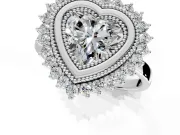 Halo Engagement Ring Setting for Heart-Shaped Center with Milgrain Bezel Rim, Plain Band and Prong Head in Sterling Silver