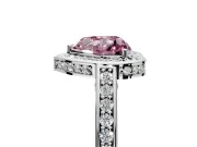Halo Engagement Ring Setting for Fancy Pink Heart-Shaped Center with Framed Halo, Pave Band and Prong Head in Platinum