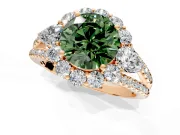 Halo Engagement Ring Setting for Fancy Green Round Cut Center with Two-Strand Split Shank and Prong Head in Rose Gold
