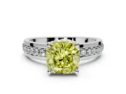 Solitaire Engagement Ring Setting for Fancy Yellow Cushion Cut Center with Raised Channel Band and Prong Head in White Gold