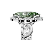 Halo Engagement Ring Setting for Fancy Green Marquise Center with Open Scroll Shoulders and Prong Head in Platinum