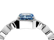 Vintage Station Engagement Ring Setting for Fancy Blue Emerald Cut Center with Accents and Prong Head in Platinum