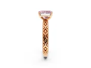 Solitaire Engagement Ring Setting for Fancy Pink Radiant Cut Center with Milgrain X Pattern Band and Prong Head in Rose Gold