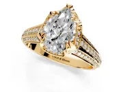 Solitaire Engagement Ring Setting for Pear-Shaped Center with Accented Split Shank and Prong Head in Yellow Gold