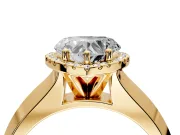 Halo Engagement Ring Setting for Heart-Shaped Center with Knife Ridge Cathedral Band and Prong Head in Yellow Gold