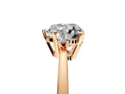 3 Stone Engagement Ring Setting for Heart-Shaped Center with Low-Set Round Cut Accents and Prong Head in Rose Gold