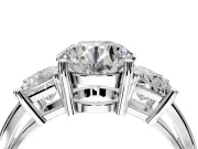 3 Stone Engagement Ring Setting for Round Cut Center with Matching Side Accents and Prong Head in Platinum