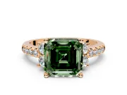 Paired Accent Engagement Ring Setting for Fancy Green Asscher Cut Center with Pave Band and Prong Head in Rose Gold