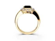Halo Engagement Ring Setting for Fancy Black Asscher Cut Center with Milgrain Channel Band and Prong Head in Yellow Gold