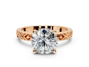 Solitaire Engagement Ring Setting for Round Cut Center with Milgrain X Pattern Band and Prong Head in Rose Gold