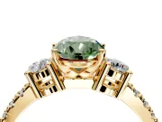 3 Stone Engagement Ring Setting for Fancy Green Pear-Shaped Center with Round Cut Side Accents and Prong Head in Yellow Gold