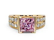 Bezel Engagement Ring Setting for Fancy Pink Princess Cut Center with Wide Channel-Set Band and Bezel Head in Yellow Gold