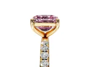 Solitaire Engagement Ring Setting for Fancy Pink Asscher Cut Center with Micro Pave Band and Prong Head in Yellow Gold