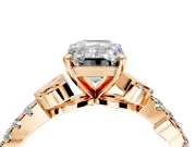 Leaf Motif Engagement Ring Setting for Emerald Cut Center with Pave Band and Prong Head in Rose Gold