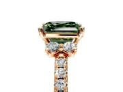 Paired Accent Engagement Ring Setting for Fancy Green Asscher Cut Center with Pave Band and Prong Head in Rose Gold