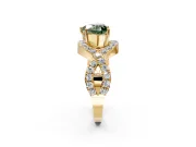 Halo Engagement Ring Setting for Fancy Green Heart-Shaped Center with Pave Infinity Twist Band and Prong Head in Yellow Gold