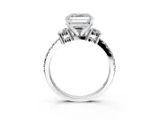 3 Stone Engagement Ring Setting for Asscher Cut Center with Round Cut Side Accents and Prong Head in Sterling Silver