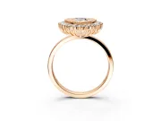 Halo Engagement Ring Setting for Pear-Shaped Center with Milgrain Bezel Rim, Plain Band and Prong Head in Rose Gold