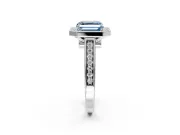 Halo Engagement Ring Setting for Fancy Blue Asscher Cut Center with Outer Bezel Rim, Pave Band and Prong Head in Sterling Silver