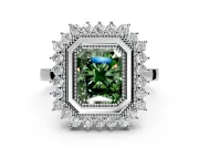 Halo Engagement Ring Setting for Fancy Green Radiant Cut Center with Milgrain Bezel Rim, Plain Band and Prong Head in Platinum