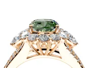 Halo Engagement Ring Setting for Fancy Green Cushion Cut Center with Two-Strand Split Shank and Prong Head in Rose Gold